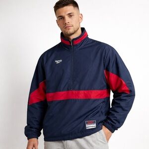 Reebok Vintage 90’s Pullover Jacket Blue with Red Colorblock Accents Insulated